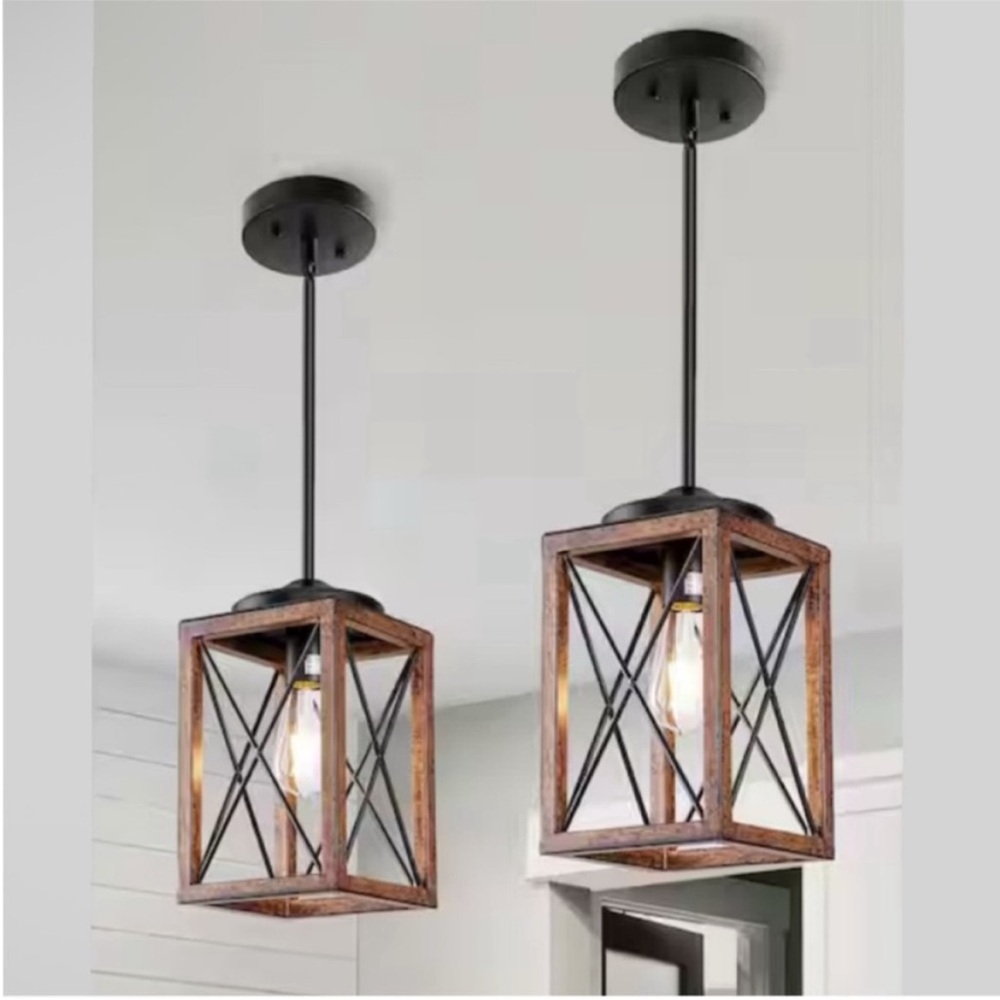 Rustic Black and Brown Pendant Light Fixtures (2) NIB